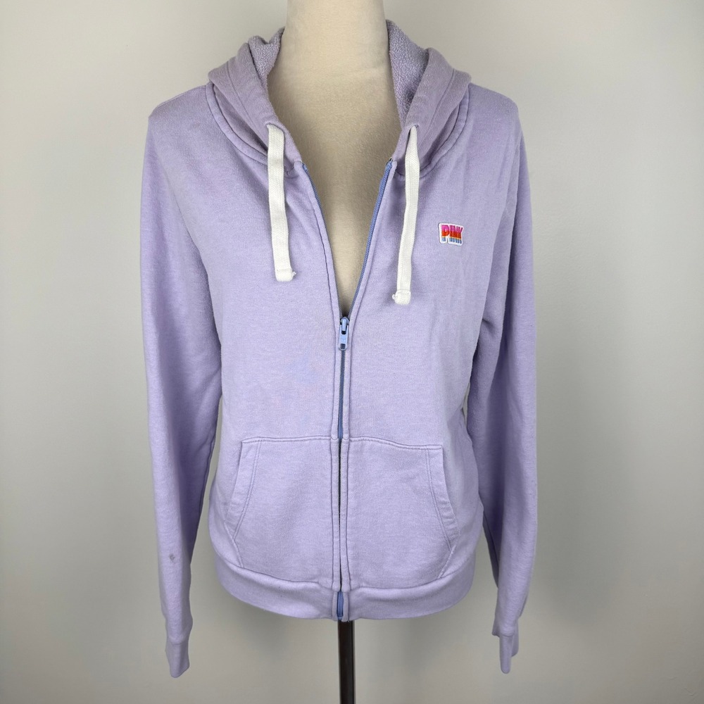 Victoria's Secret PINK Full Zip Hoodie Lavender Purple Rainbow Logo Size Large